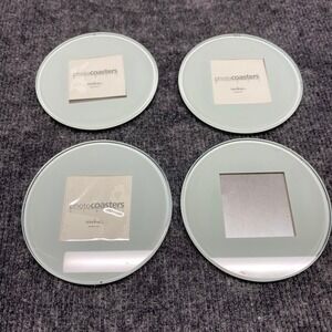 Swing Design Frosted Glass Photo Coasters Set of 4 Round Y2K Modern 2001 Vintage